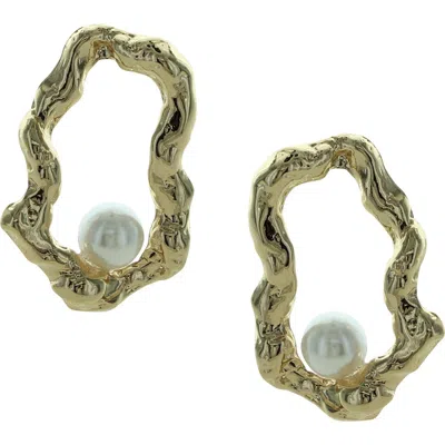Olivia Welles Luna Faux Pearl Frontal Hoop Earrings In Green
