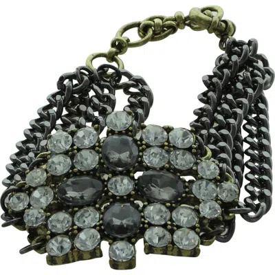 Olivia Welles Mandy Crystal Chain Bracelet In Gunmetal/clear