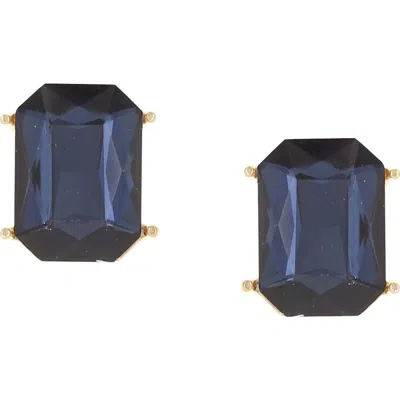 Olivia Welles Marissa Emerald Cut Stud Earrings In Gold / Blue