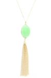 Olivia Welles Maya Tassel Pendant Necklace In Gold/blue