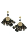 Olivia Welles Medallion Feather Drop Earrings In Gold/black