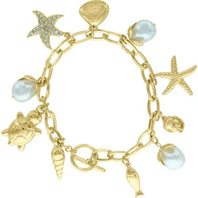 Olivia Welles Mermaid Dreams Charm Bracelet In Gold / White / Clear