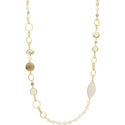 Olivia Welles Mixed Bead Station Chain Necklace In Gold