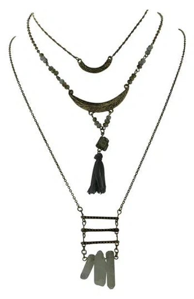 Olivia Welles Mixed Tassel & Stone Pendant Layered Necklace