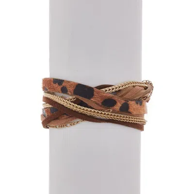 Olivia Welles Multi-layer Faux Hair Wrap Bracelet In Worn Gold/brown