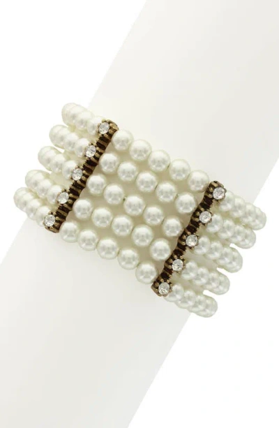 Olivia Welles Neida Imitation Pearl & Crystal Bracelet In White