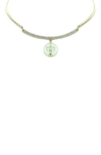 Olivia Welles Nikki Iced Imitation Pearl Choker Necklace In Gold/white/clear