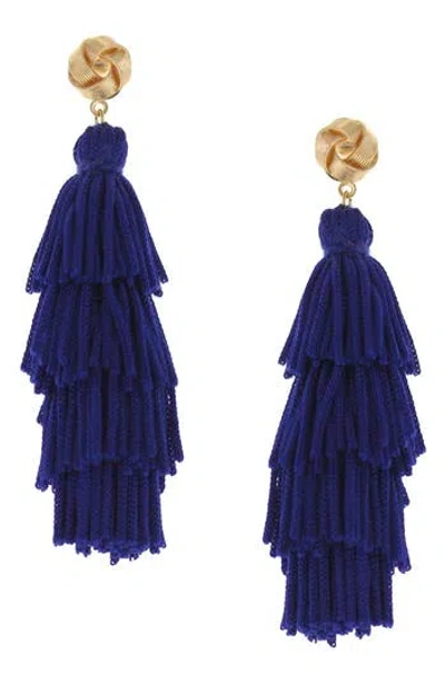 Olivia Welles Olivia Royal Tassel Drop Earrings In Blue