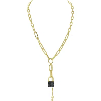 Olivia Welles On Lock Pendant Necklace In Gold / Blue