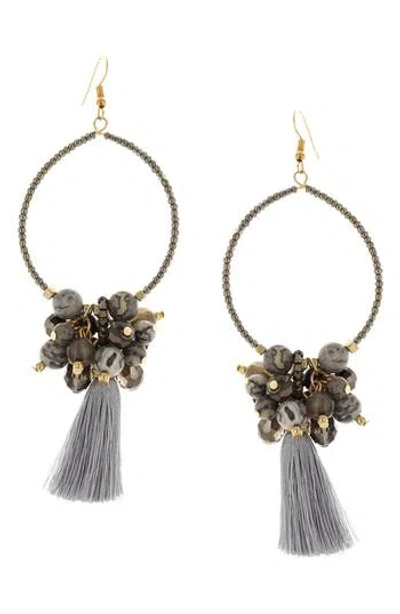 Olivia Welles Party Beaded Tassel Drop Earrings In Gold/grey