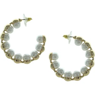 Olivia Welles Peekaboo Faux Pearl Hoop Earrings In Gold