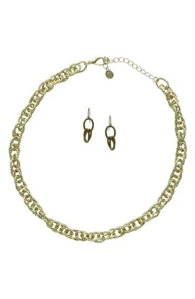 Olivia Welles Penna Textured Chain Necklace & Earrings Set In Gold