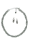 Olivia Welles Penna Textured Chain Necklace & Earrings Set In Silver