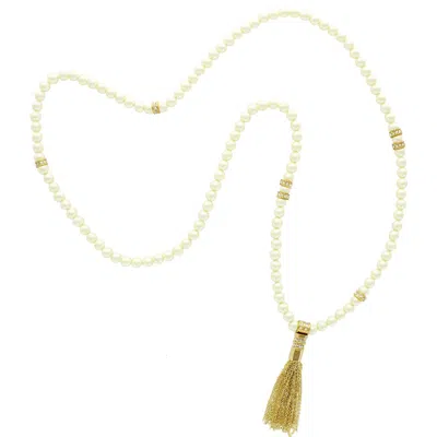 Olivia Welles Perfecting The Faux Pearl Tassel Necklace In Gold