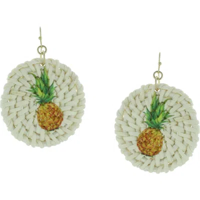 Olivia Welles Piper Pineapple Straw Drop Earrings In White
