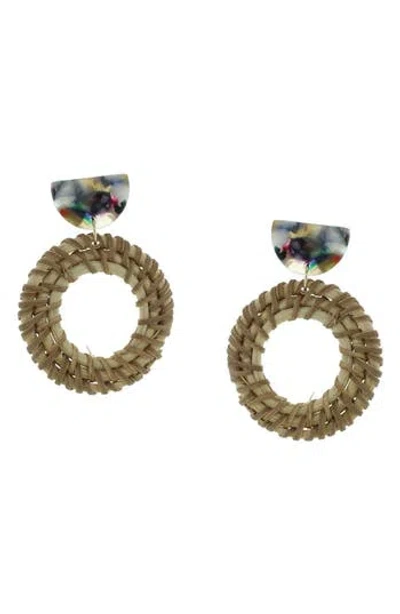 Olivia Welles Resin Straw Woven Open Circle Drop Earrings In Gold
