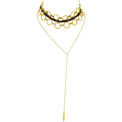 Olivia Welles Rula Lariat Choker In Gold / Brown