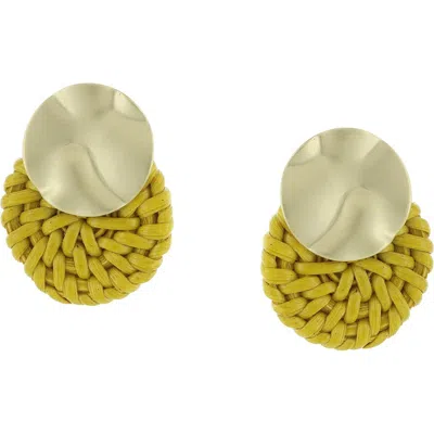 Olivia Welles Selma Disc Straw Earrings In Yellow