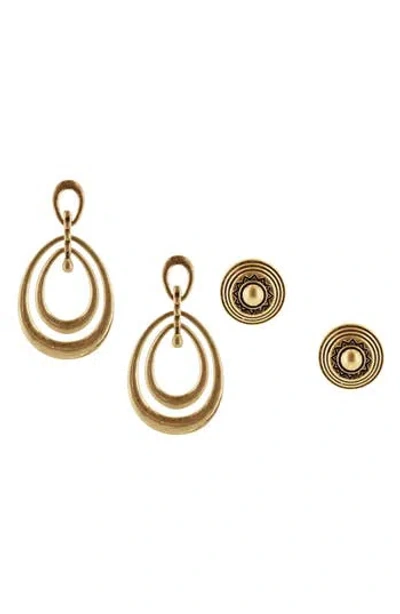 Olivia Welles Set Of 2 Button Stud & Orbital Drop Earrings In Gold