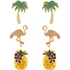 Olivia Welles Set Of 3 Tropical Vacation Stud Earrings In Gold/multi
