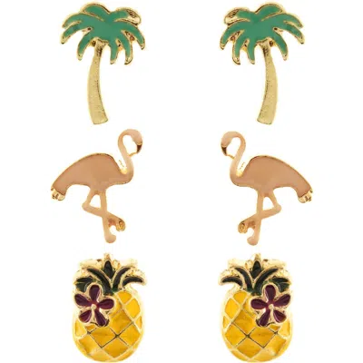 Olivia Welles Set Of 3 Tropical Vacation Stud Earrings In Multi