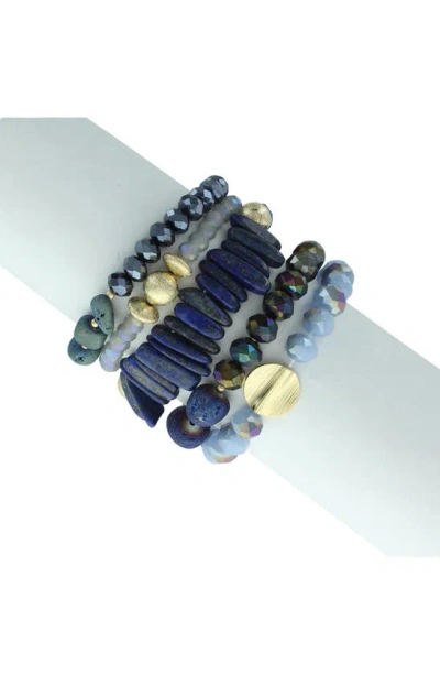 Olivia Welles Set Of 5 Beaded Stretch Bracelets In Blue