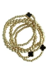 Olivia Welles Set Of 5 Clover Beaded Stackable Bracelets
