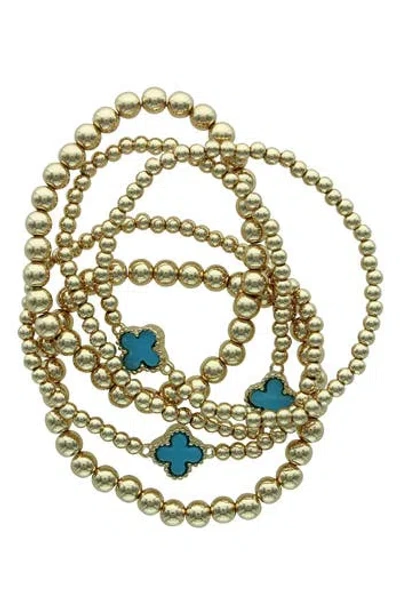 Olivia Welles Set Of 5 Clover Beaded Stackable Bracelets In Gold