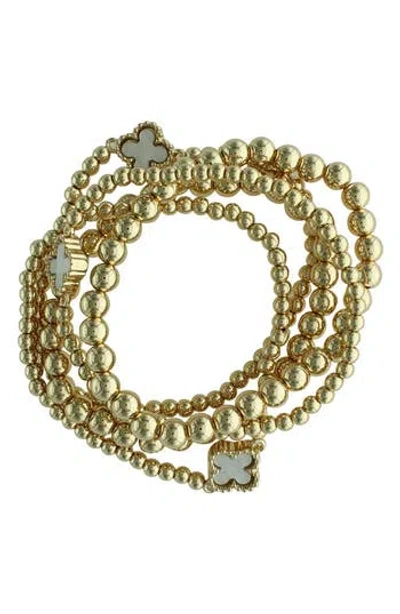 Olivia Welles Set Of 5 Clover Beaded Stackable Bracelets In Gold / White