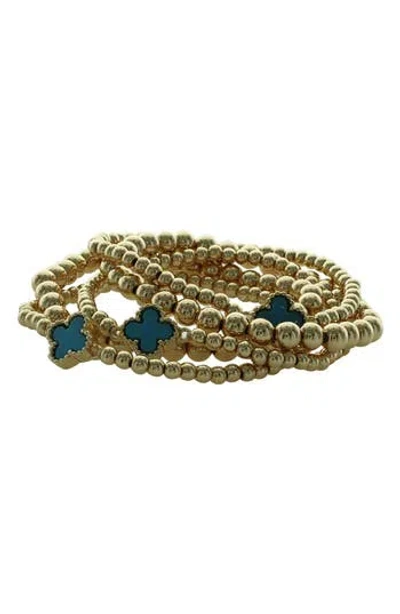 Olivia Welles Set Of 5 Clover Beaded Stackable Bracelets In Multi