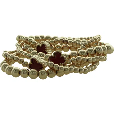 Olivia Welles Set Of 5 Clover Beaded Stackable Bracelets In Gold