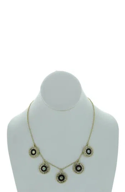Olivia Welles Shimmery Disc Bib Necklace In Black