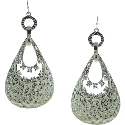 Olivia Welles Silver Plated Hammered Metal & Rhinestone Drop Earrings In Silver / Crystal