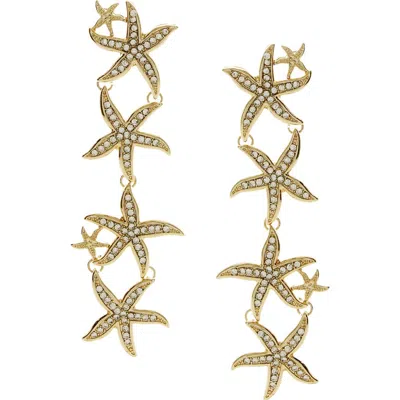 Olivia Welles Starfish Faux Pearl Trail Drop Earrings In Gold