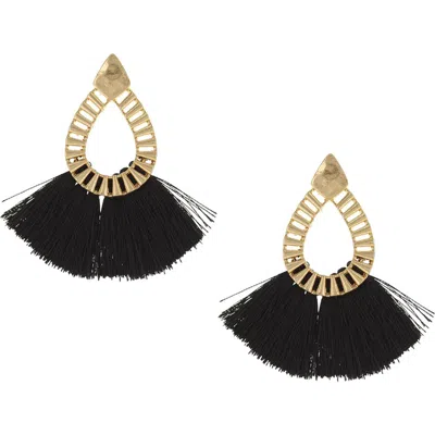 Olivia Welles Step Into Fall Sweep Fringe Teardrop Earrings In Gold / Black