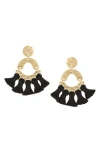 Olivia Welles Sweep Me Away Fringe Earrings In Worn Gold/black