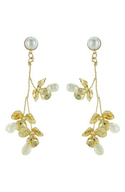 Olivia Welles Tasia Imitation Pearl Leaf Drop Earrings In White