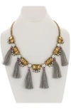 Olivia Welles Tassel Bib Necklace In Gold/grey