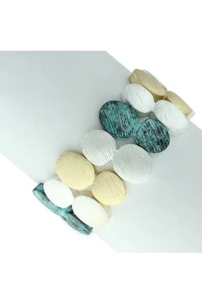 Olivia Welles Tri-tone Matte Patina Stretch Bracelet In Multi