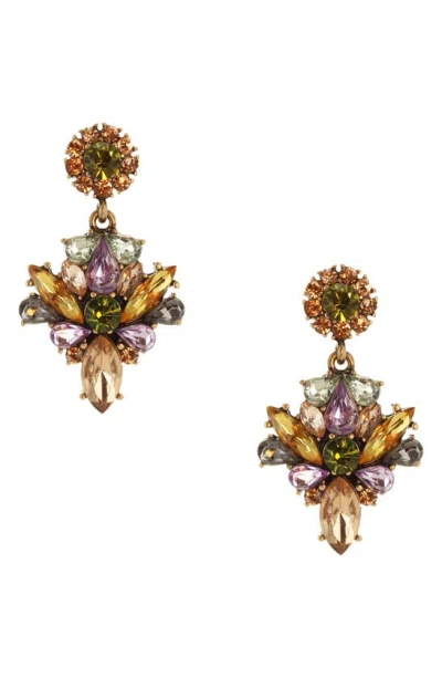 Olivia Welles Valora Crystal Drop Earrings In Burnished Gold / Topaz