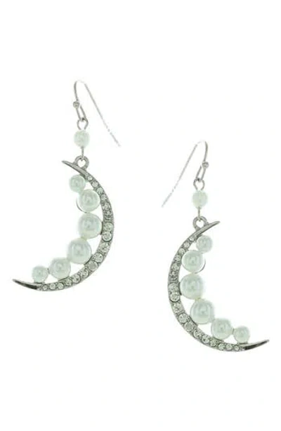 Olivia Welles Veida Imitation Pearl Crescent Moon Earrings In Silver/white