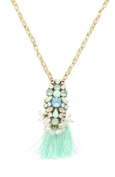 Olivia Welles Vianna Tassel Necklace In Gold / Mint