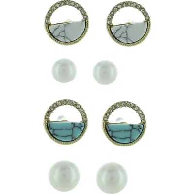 Olivia Welles Victoria Set Of 4 Marble & Imitation Pearl Earrings In Metallic