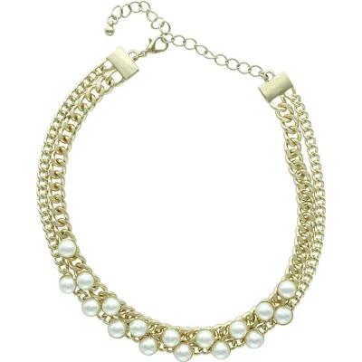 Olivia Welles Vivian Imitation Pearl Curb Chain Choker In Gold / White