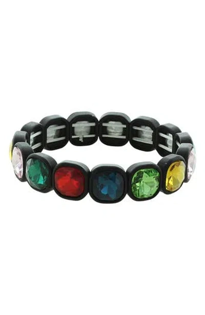 Olivia Welles Zoe Rainbow Crystal Stretch Bracelet In Black