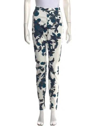 Pre-owned Olivier Theyskens Floral Print Skinny Leg Pants W/ Tags In Blue