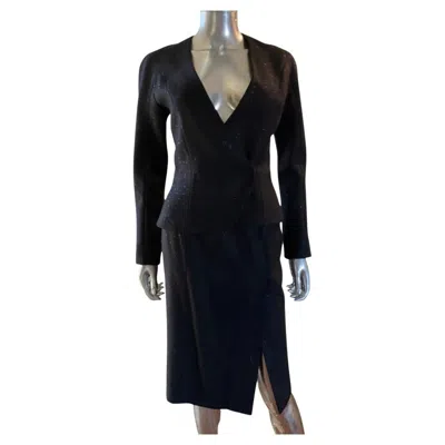 Pre-owned Olivier Theyskens Italian Black 2 Piece Slim Skirt Suit Size 0-2