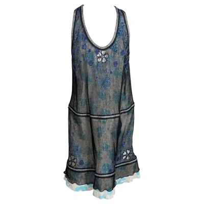 Pre-owned Olivier Theyskens Rochas By  Tulle And Crinkle Silk Mini Dress, S/s 2005 In Black