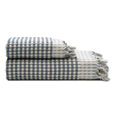 Oliviera Home Dots Turkish Cotton Terry Bath And Hand Towel In Blue