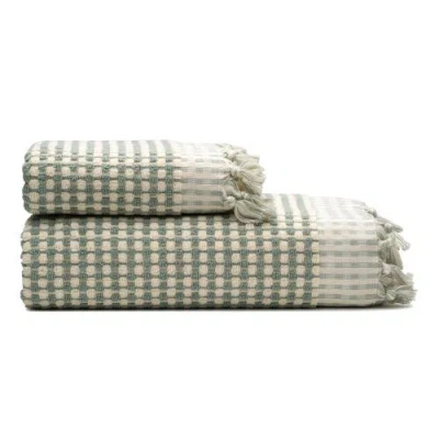 Oliviera Home Dots Turkish Cotton Terry Bath And Hand Towel In Green